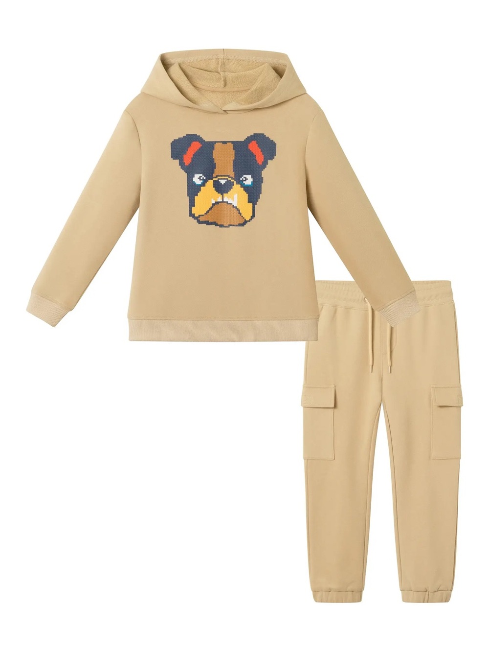 Andy & Evan Beige Hoodie and Jogger Set with Dog Face Graphic